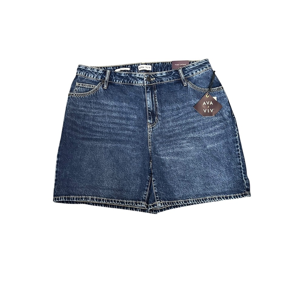 Ava & Viv Midi Shorts Women 17 Blue High Rise Relaxed Fit Denim No Gap Waist